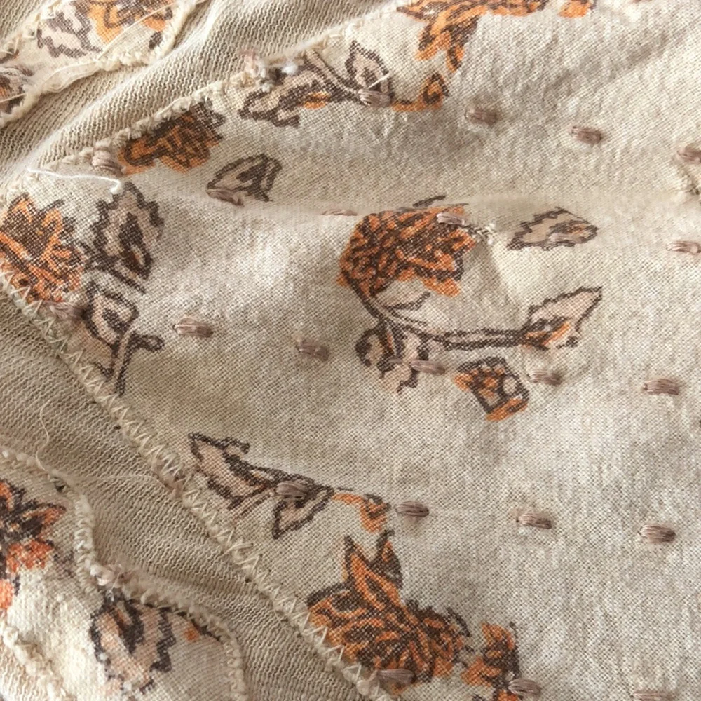 Free People Throwback Embroidered Volume Sleeve Top in Sand Combo Size Medium